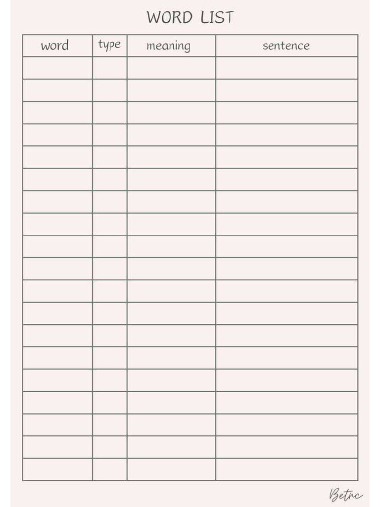Printable Vocabulary Word List Template | PDF