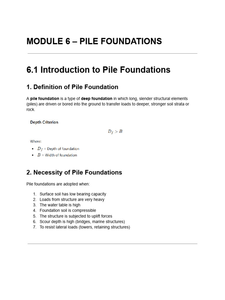 (Module 6) - (Gte II) Pile Foundations (Detailed Notes) | PDF ...