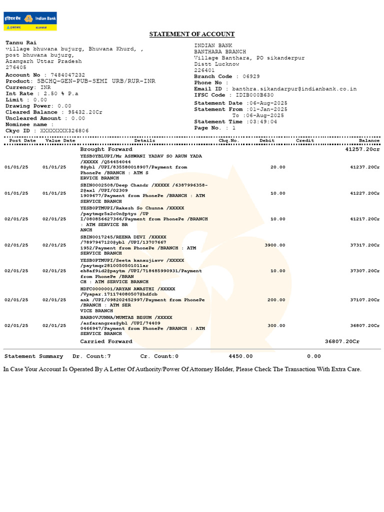 Statement Tanu Rai | PDF | Debit Card | Payments