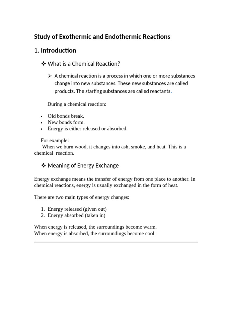 Chemistry Project Exothermic Endothermic | PDF