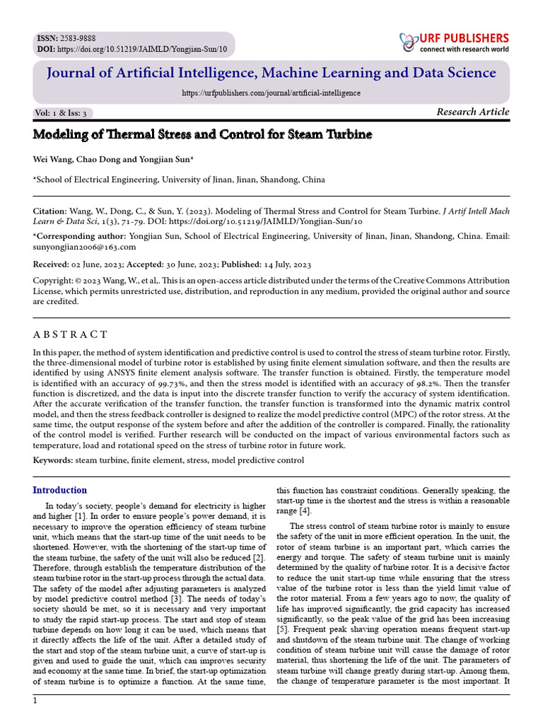 Modeling of Thermal Stress and Control For Steam Turbine | PDF ...