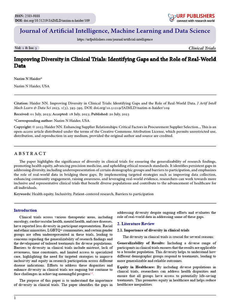 Improving Diversity in Clinical Trials: Identifying Gaps and The Role ...