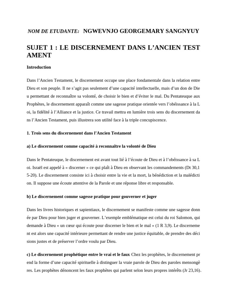 Discernement NGWEVNJO GEORGEMARY | PDF | Ancien testament | Dieu