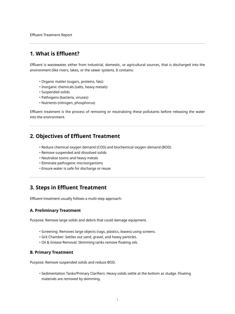 Effluent Treatment Report | PDF | Sewage Treatment | Water Purification