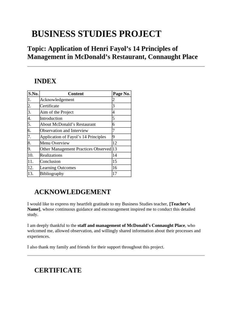 ? Business Studies Project | PDF | Mc Donald's