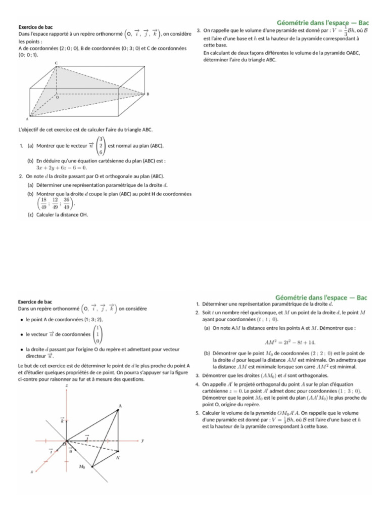 Exercices Type Bac Espace | PDF