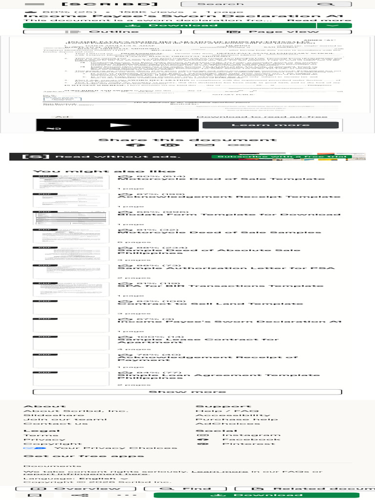 Income Payee's Sworn Declaration A1 PDF Income Tax Withholding Tax ...
