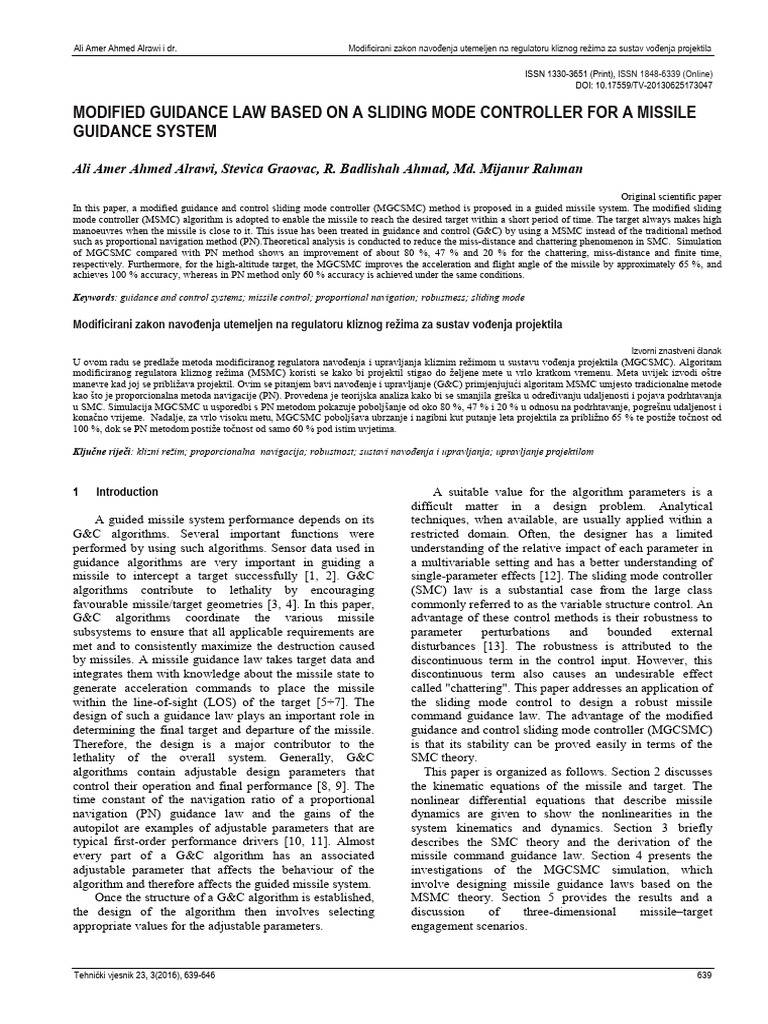 Modified Guidance Law Based On A Sliding | PDF | Kinematics | Control ...