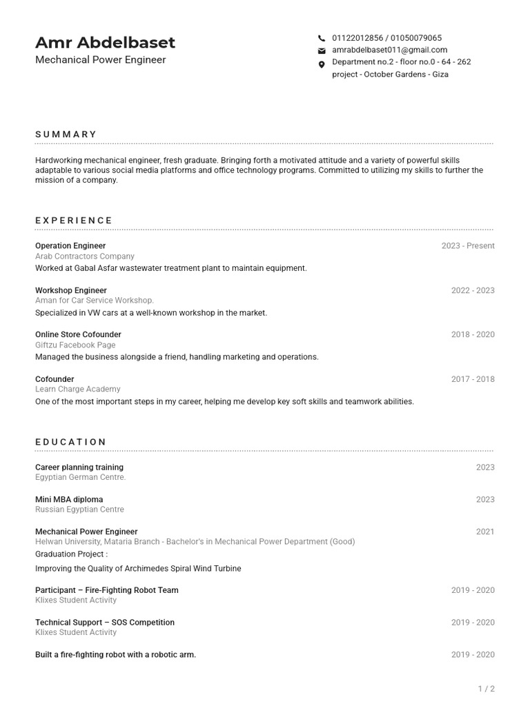 Amr Abdelbaset - CV (Ats CV) | PDF
