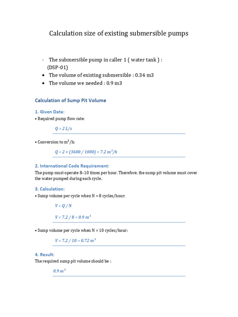 Sump Pit Volume Calculation | PDF
