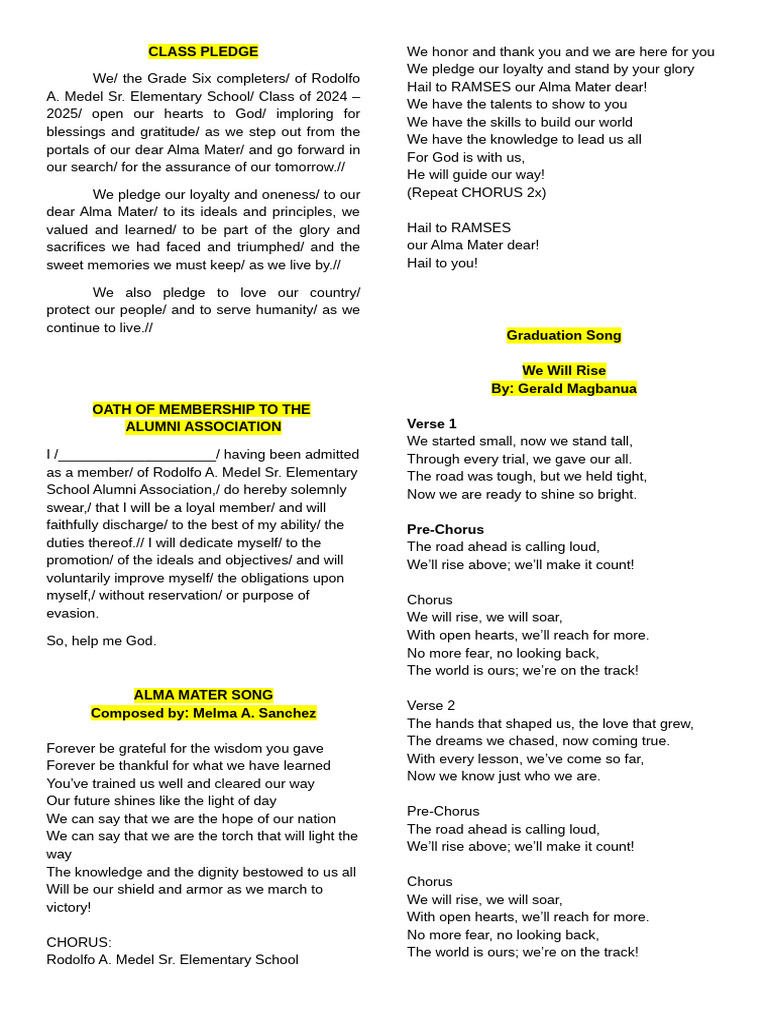 Graduation Song and Pledges | PDF