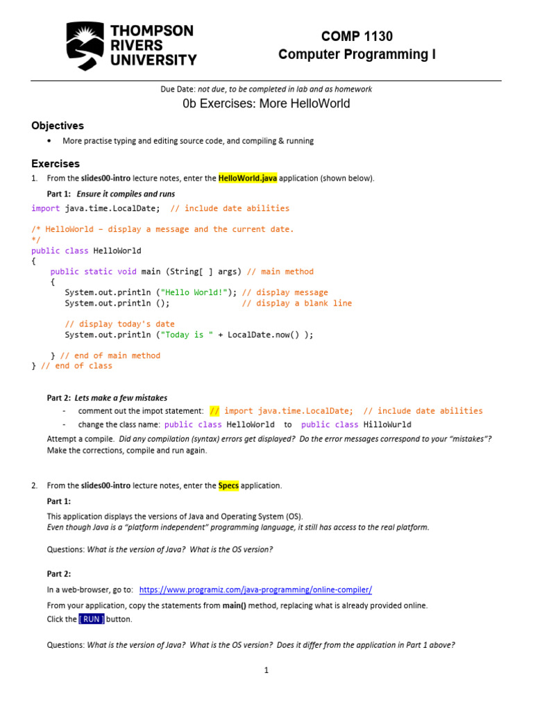 0b Exercises - More HelloWorld | PDF