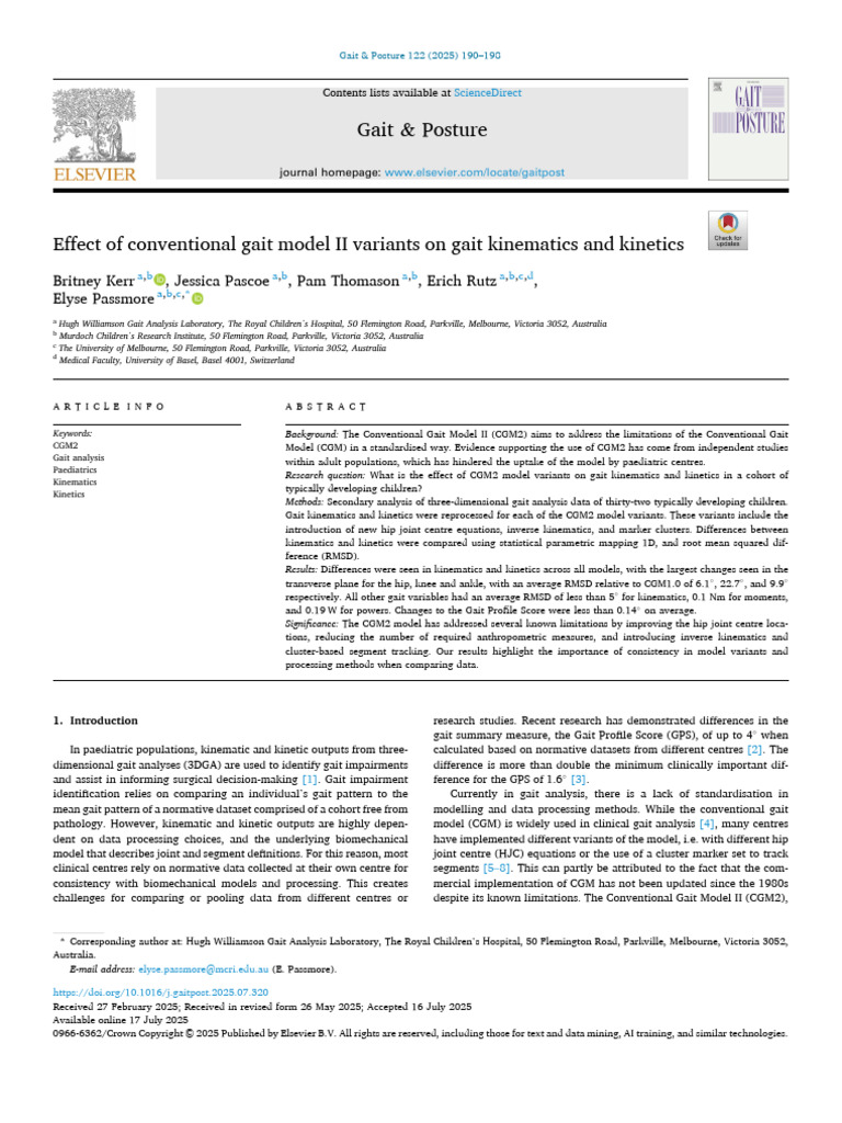 Effect of Conventional Gait Model II Variants | PDF | Ankle | Knee