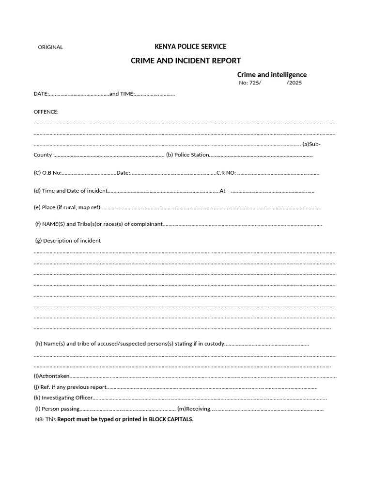 Crime and Incident Form 2025 | PDF