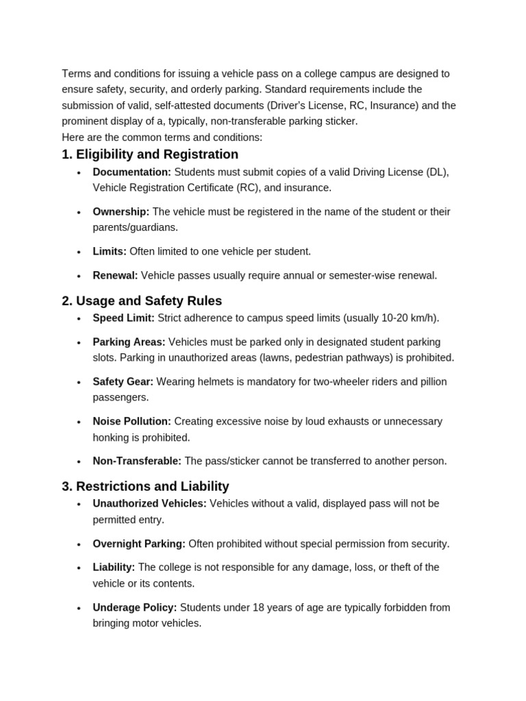 Vehicle Pass Terms&conditions | PDF | Driver's License | Parking