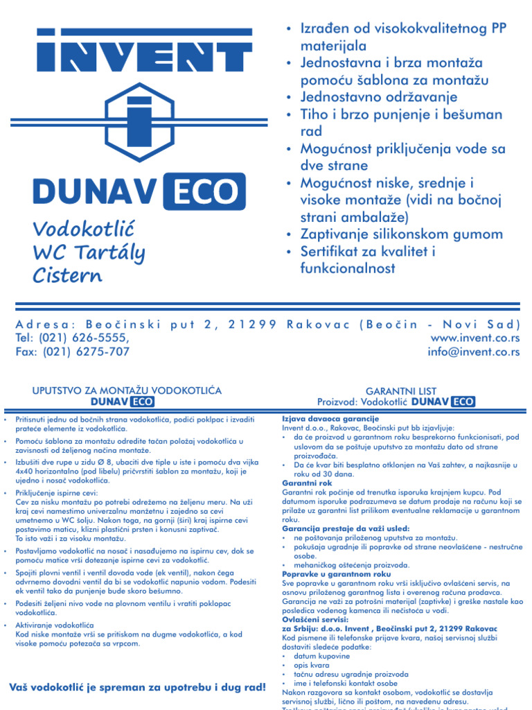 Uputstvo-Garancija Dunav Eco | PDF