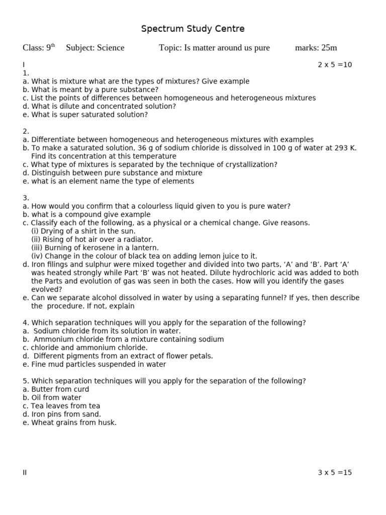 Lesson No-2 Ixth Is Matter Around Us Pure Comprensive Paper | PDF ...