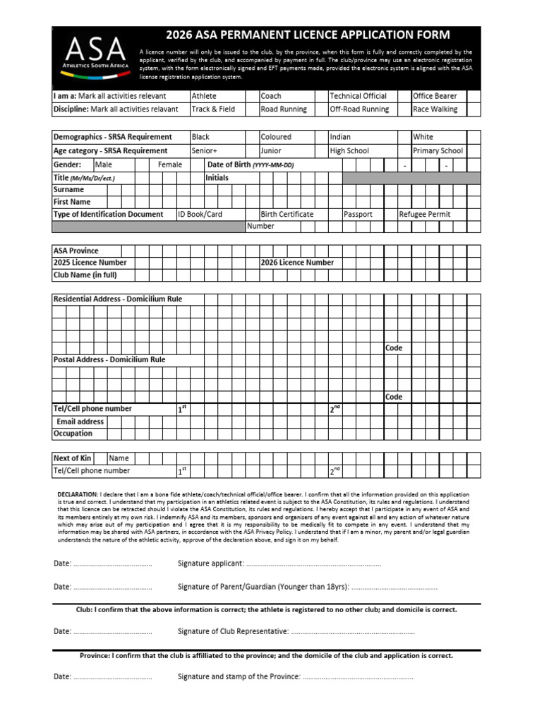 2026 Asa Permanent License Application Form | PDF | Identity Document ...