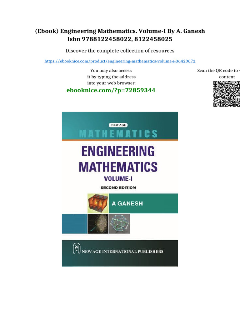 (Ebook) Engineering Mathematics. Volume-I by A. Ganesh ISBN ...