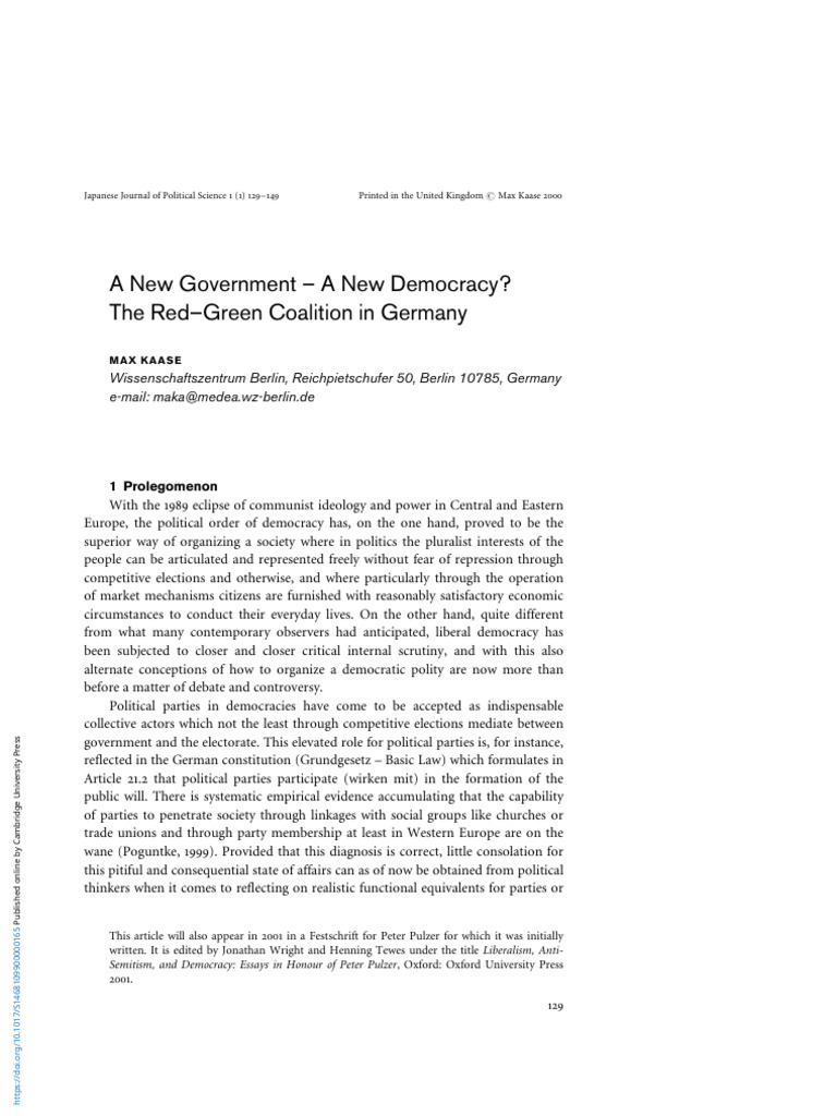 A New Government A New Democracy The Red Green Coalition in Germany ...