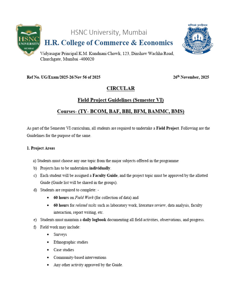 Field Project Guidelines For Sem Vi 2025-26-2 | PDF