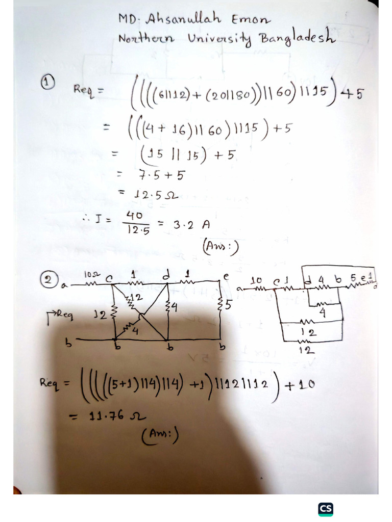 DC Circuit Exam - 01 MD Ahsanullah Emon | PDF