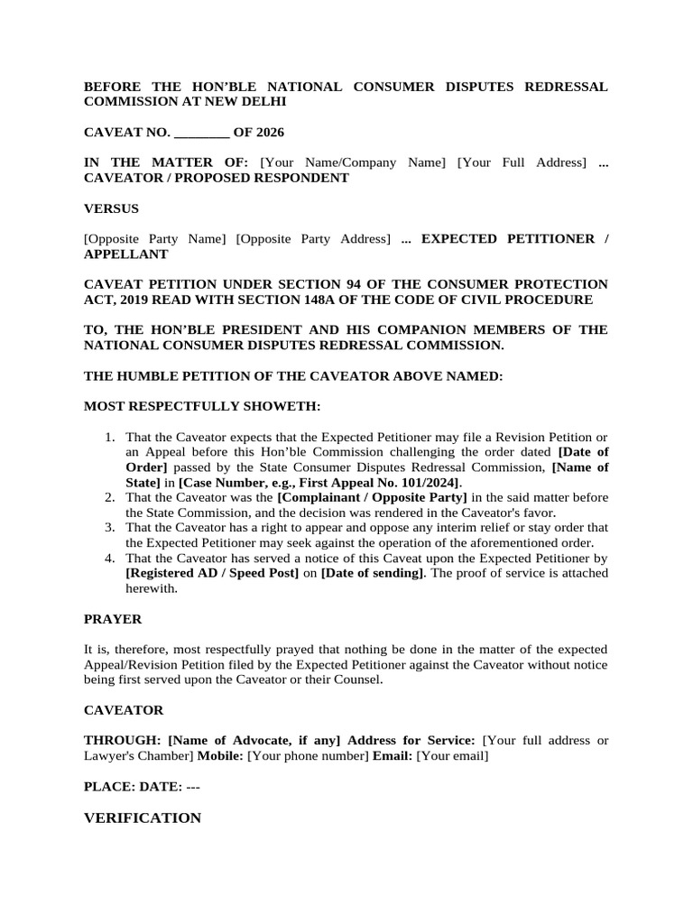 Caveat Format Before NCDRC | PDF