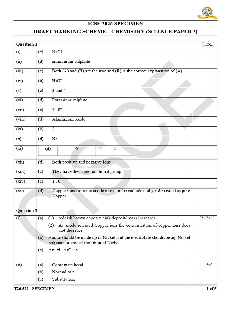 Specimen Paper Chemistry 2026 Solved | PDF | Nitrate | Ammonium