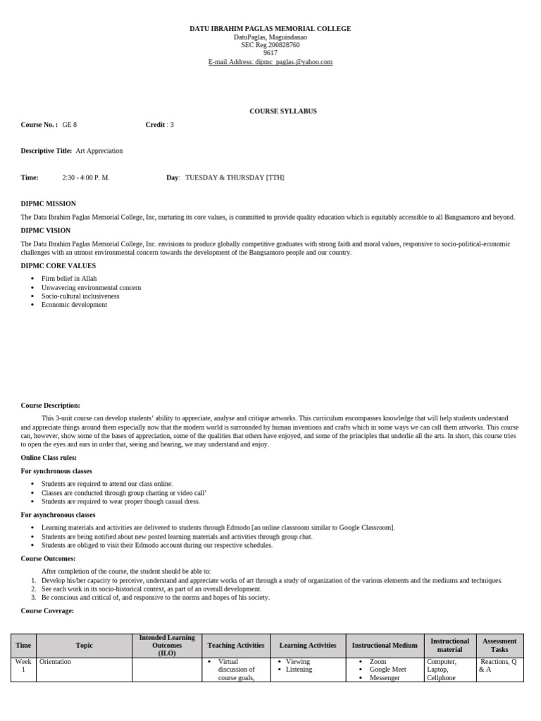 Sample of Course Syllabus For College Subject | PDF | Microsoft Power ...