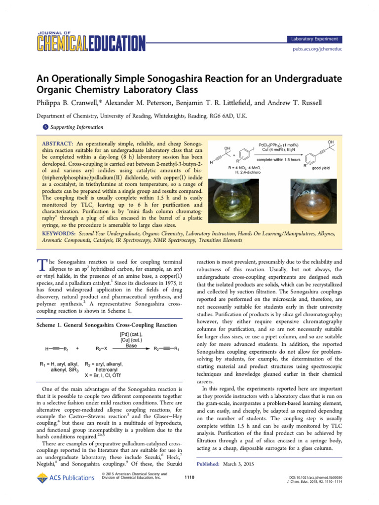 An Operationally Simple Sonogashira Reaction For An Undergraduate ...