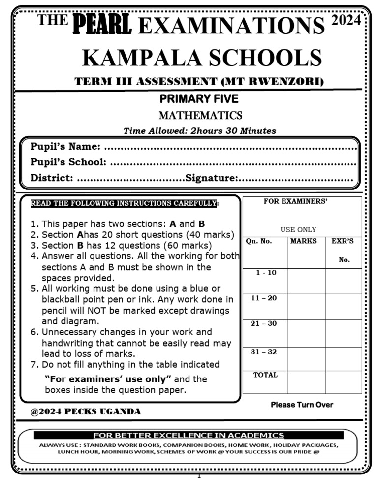 Pearl Ass p.5 MTC Mid III | PDF | Number Theory | Elementary Mathematics
