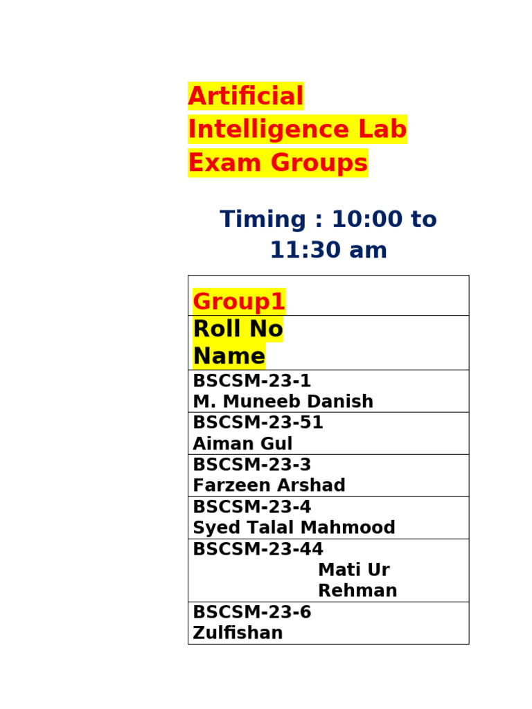 Artificial Intelligence Lab Exam Groups | PDF