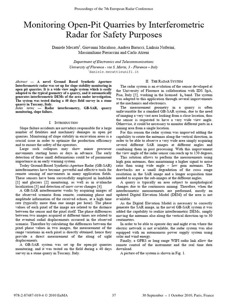 Monitoring Open-Pit Quarries by Interferometric Radar For Safety ...