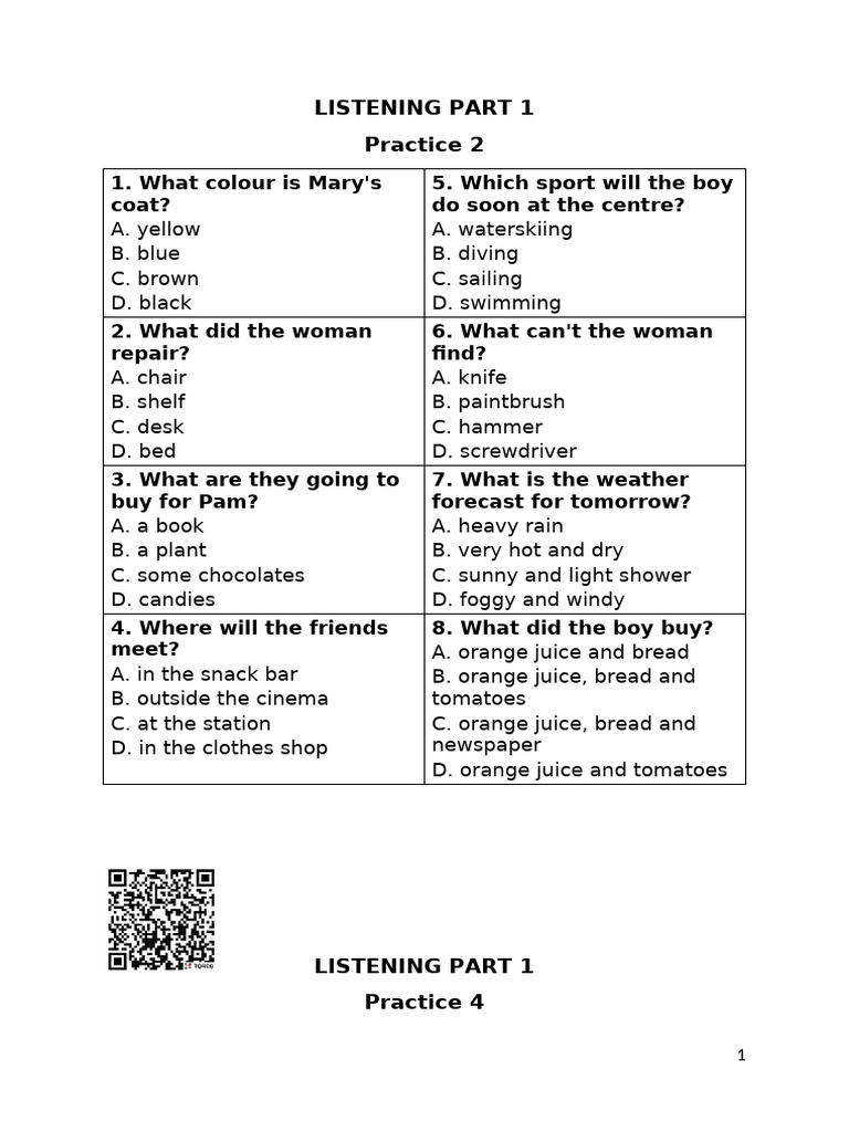 Listening Practice Part 1 | PDF | Chess Theory