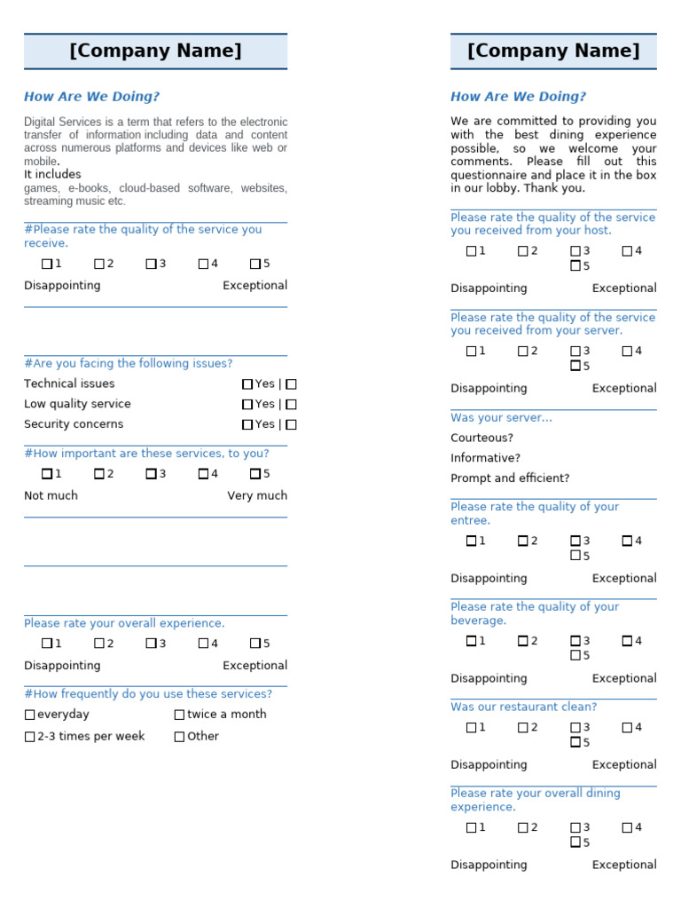 Digital Services Questionnaire | PDF | Restaurants | Menu