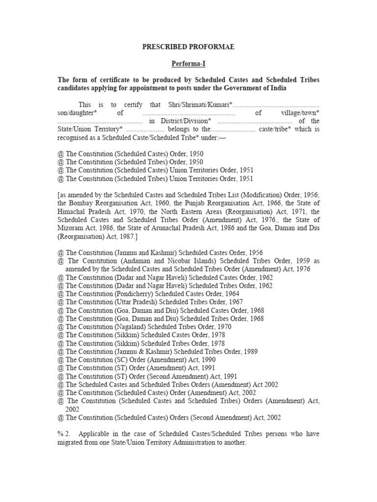 SC ST Certificate Forms | PDF