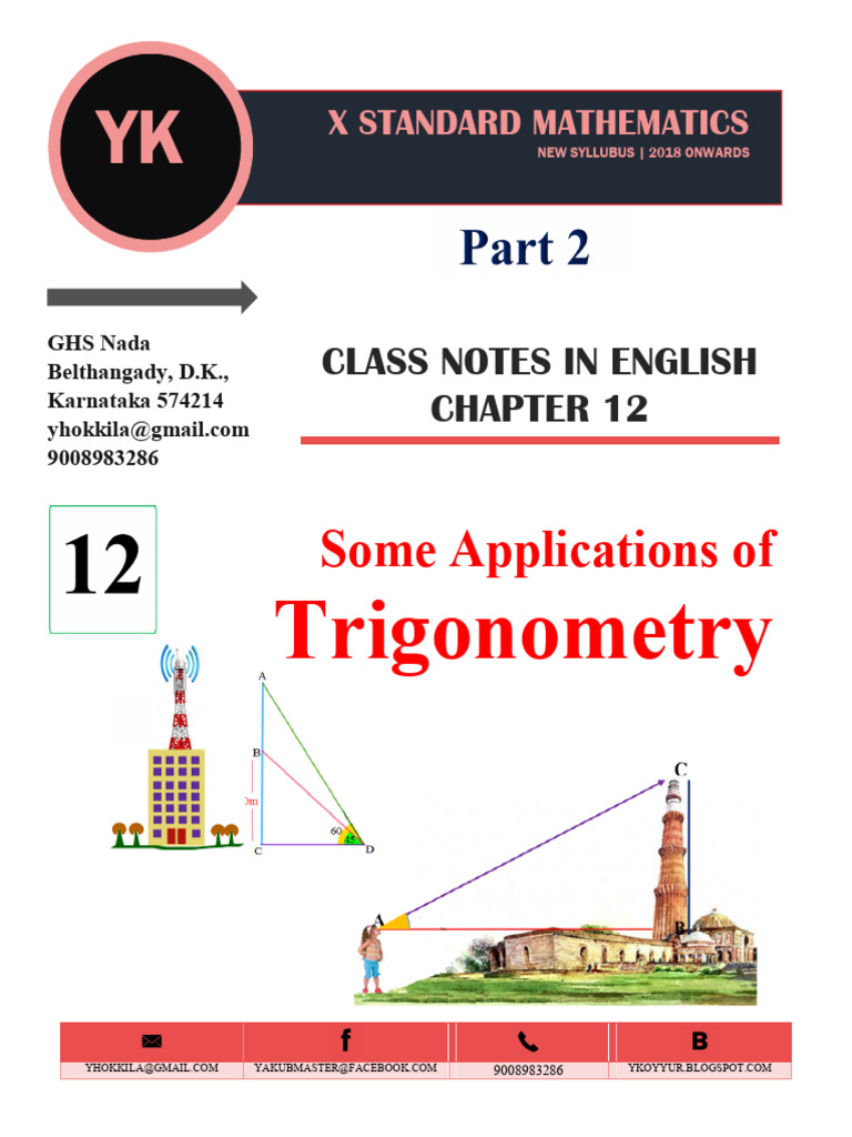 SSLC Maathematics Chapter 12 Some Applications of Trigonometry | PDF ...