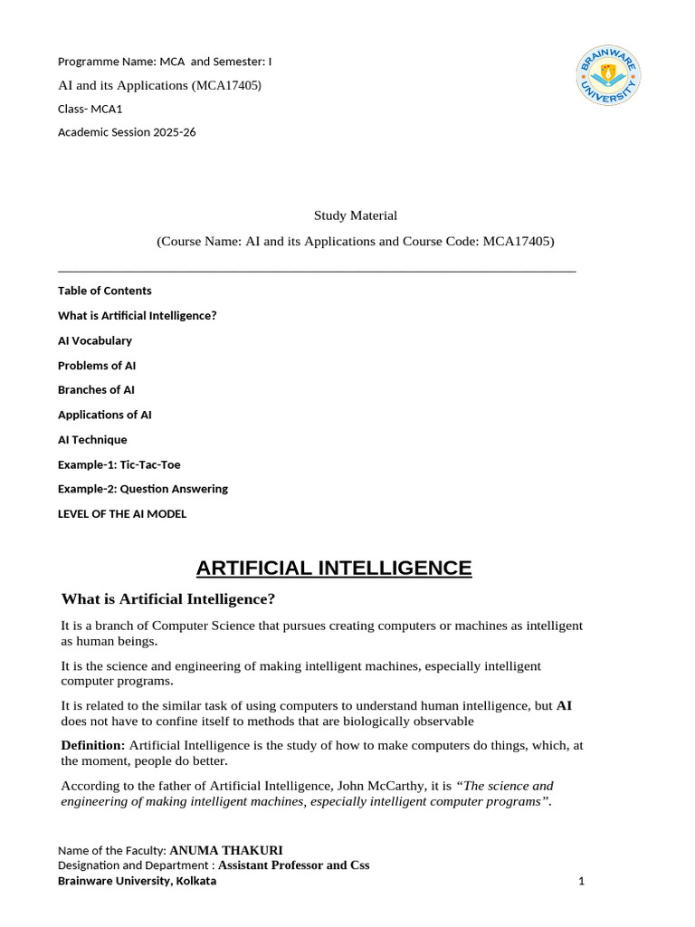 Ai 1 | PDF | Artificial Intelligence | Intelligence (AI) & Semantics