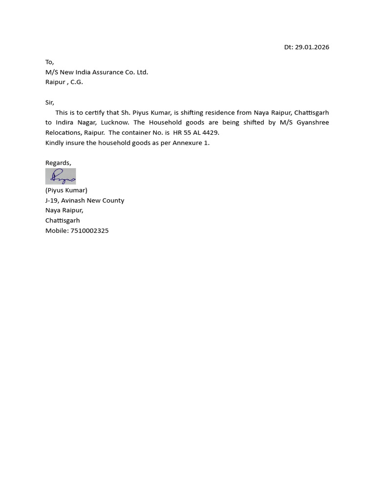 Letter To National Insurance | PDF | Home | Food And Drink Preparation