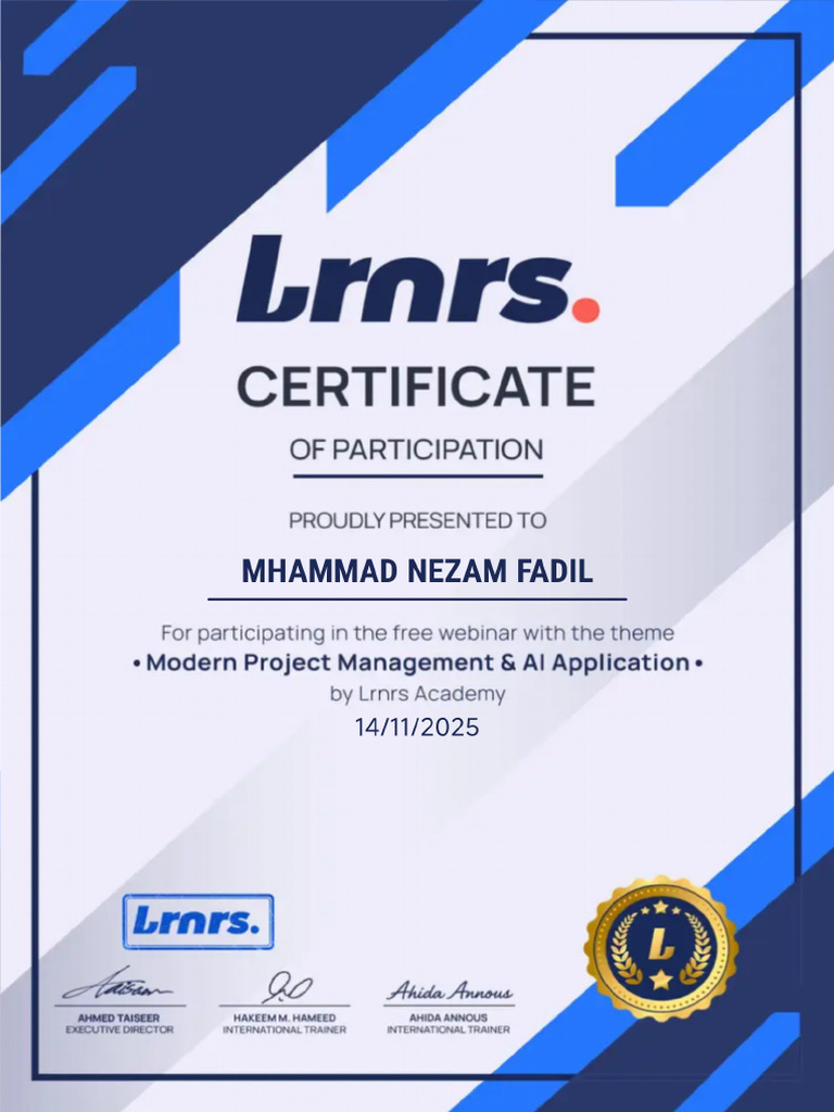 Mhammad Nezam Fadil - Certificate | PDF