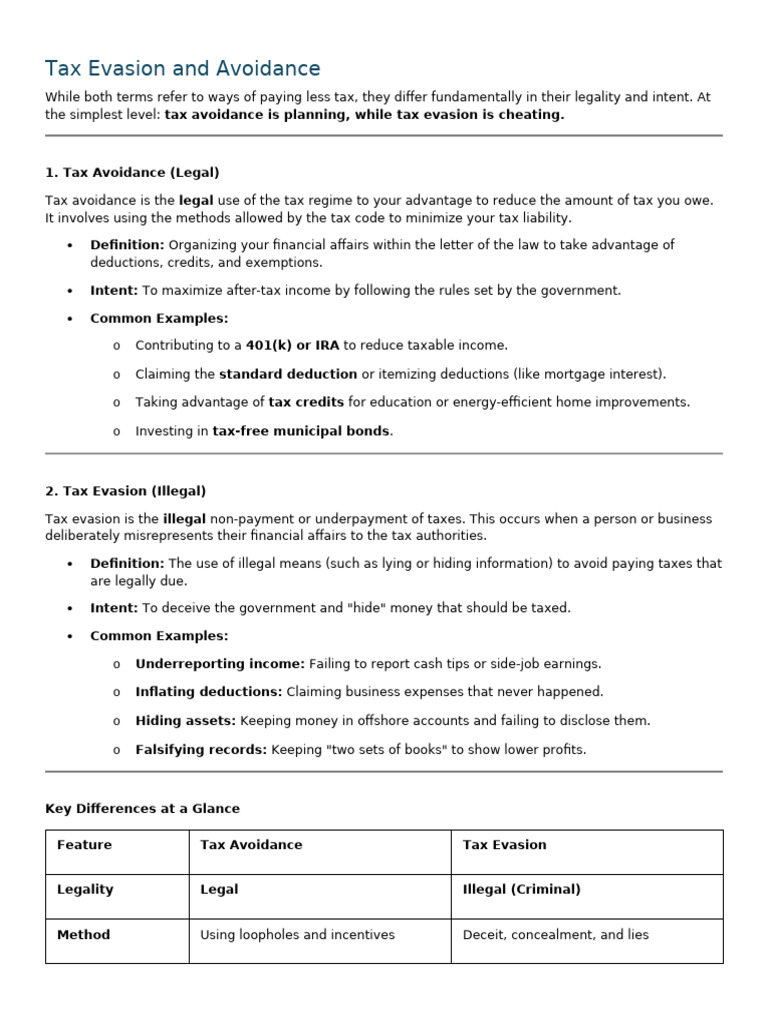 Tax Evasion and Avoidance | PDF | Taxes | Tax Avoidance
