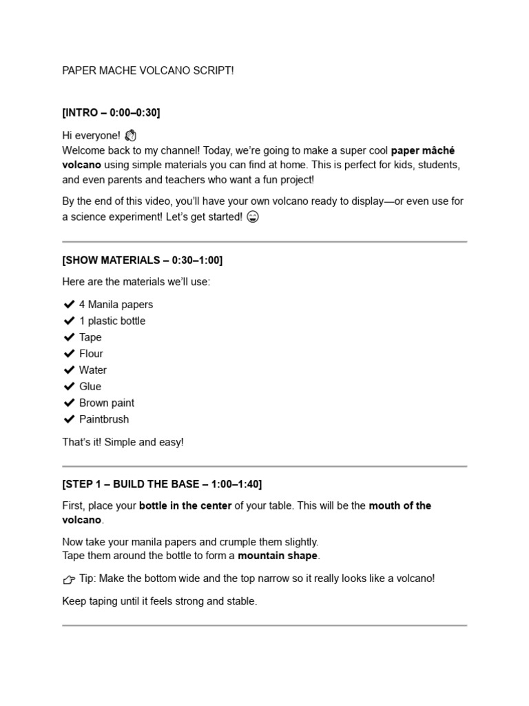 Paper Mache Volcano Script | PDF