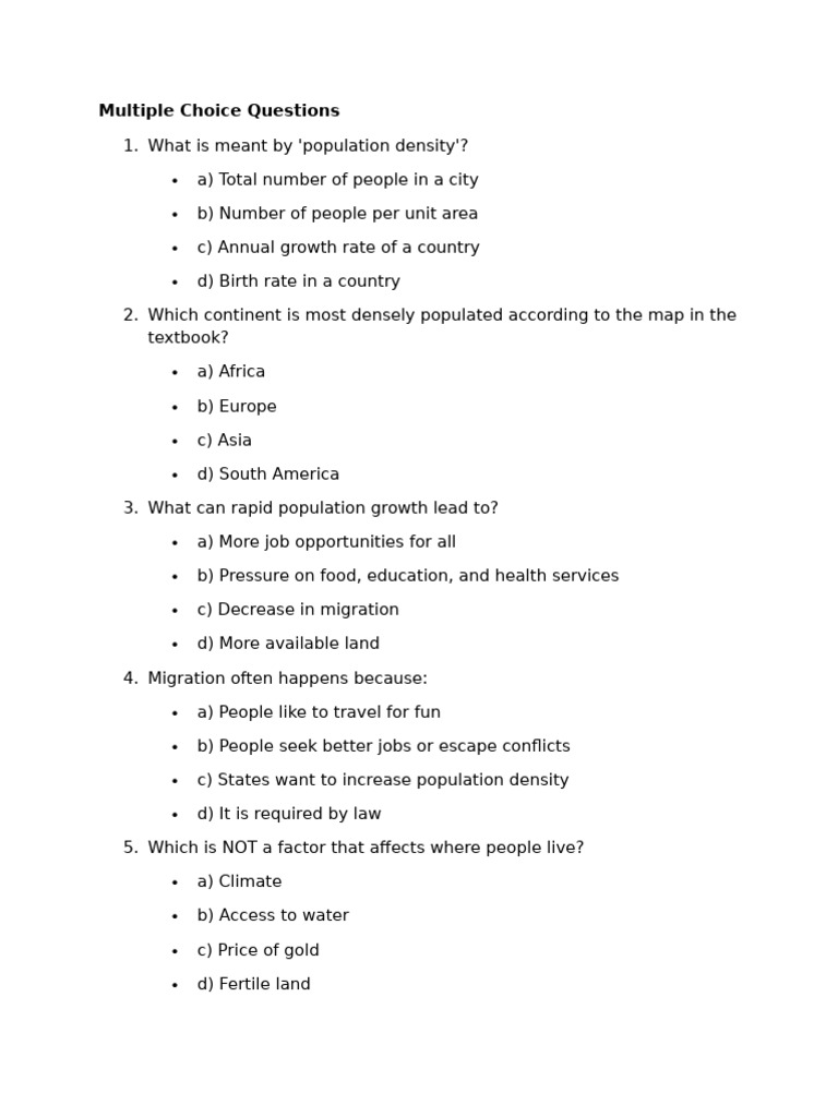 Multiple Choice Questions 1 | PDF | Poverty | Poverty & Homelessness