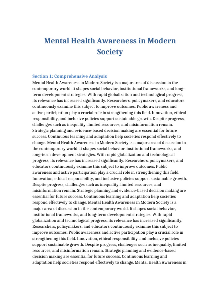 Mental Health Awareness in Modern Society Set6 | PDF | Sustainable ...