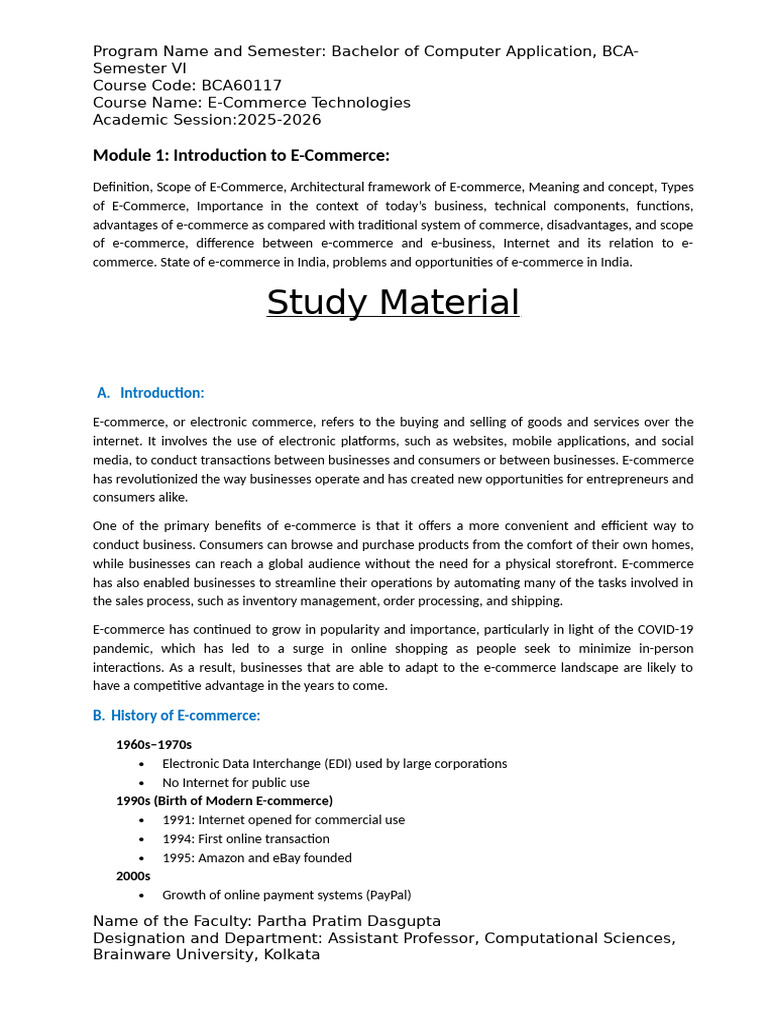 Module-1 - Introduction To E-Commerce | PDF | E Commerce | Computer ...