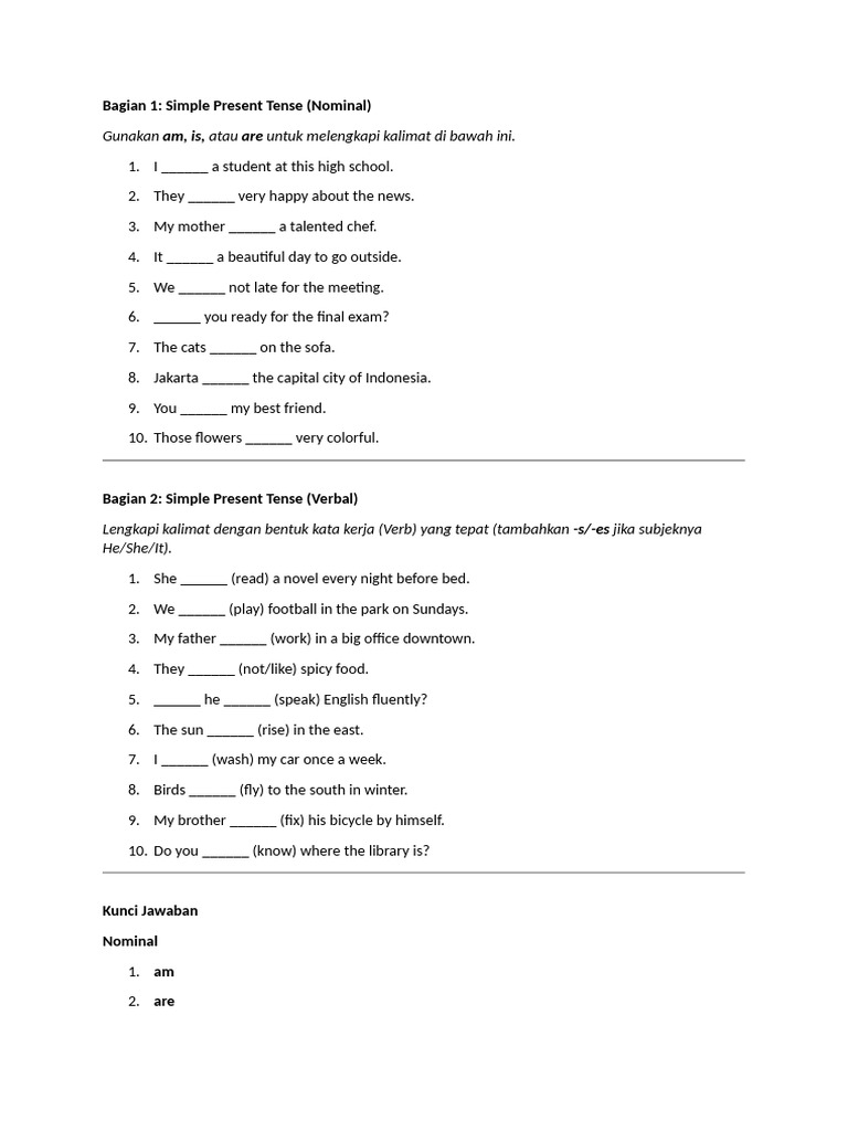 Latihan Soal Simple Present Tense | PDF | Grammar | Syntax