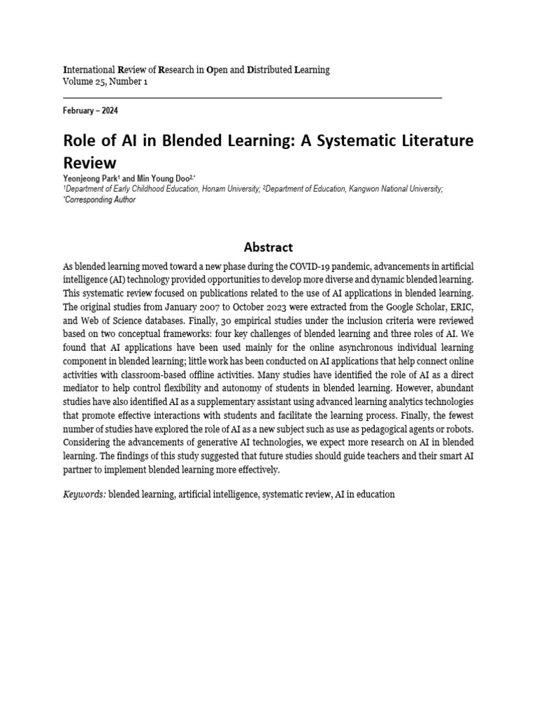 Role of AI in Blended Learning A Systematic Litera | PDF | Learning ...
