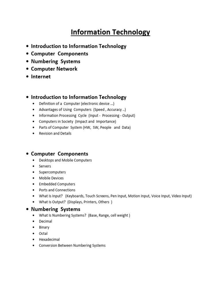 00 Information Technology Contents and Assignments | PDF