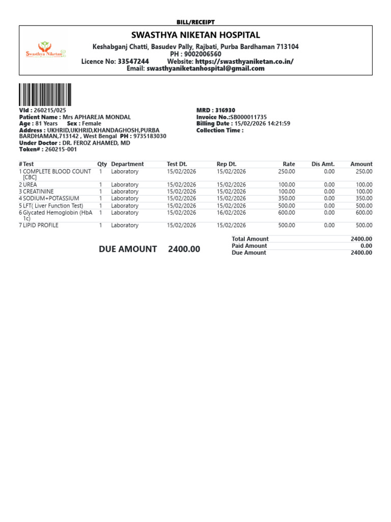 Aphareja Lab Bill | PDF