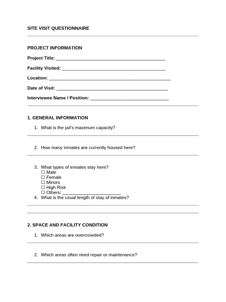 Site Visit Questionnaire | PDF | Prison